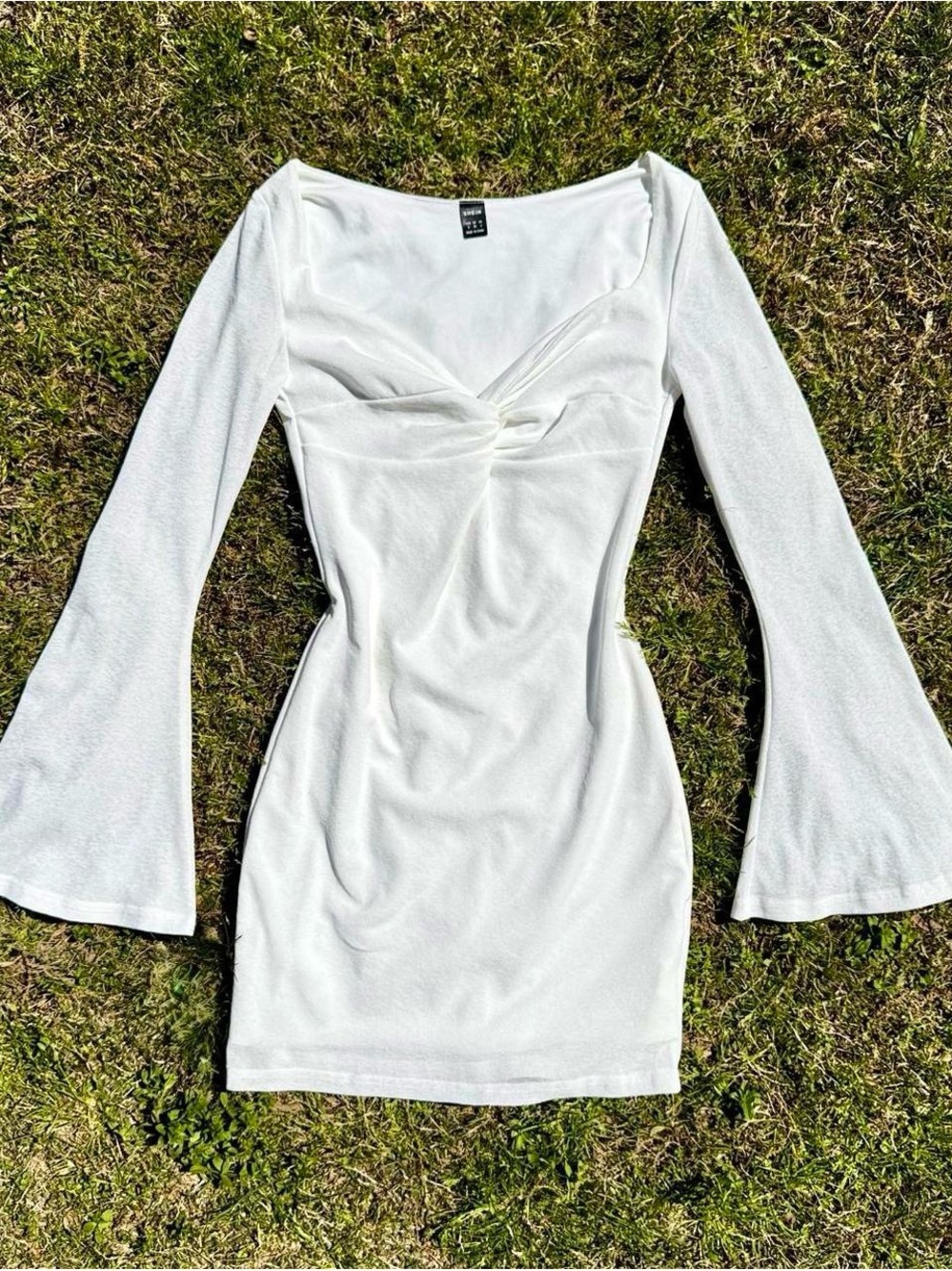 White Twist-Front Long Sleeve Mini Dress